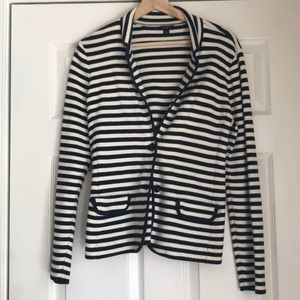 Navy blue and white striped Ann Taylor sweater